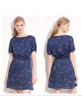 Marc by Marc Jacobs Silk Finch Charm Mini Dress Birds Navy